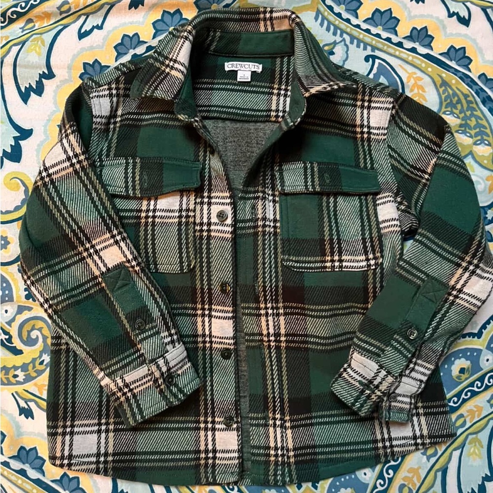 Crewcuts Green and White Plaid Button Down Shirt